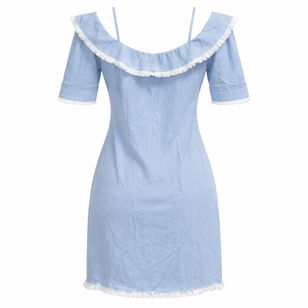 Hot & Delicious Light Blue Frayed Mini Dress - NWT - Picture 2 of 5
